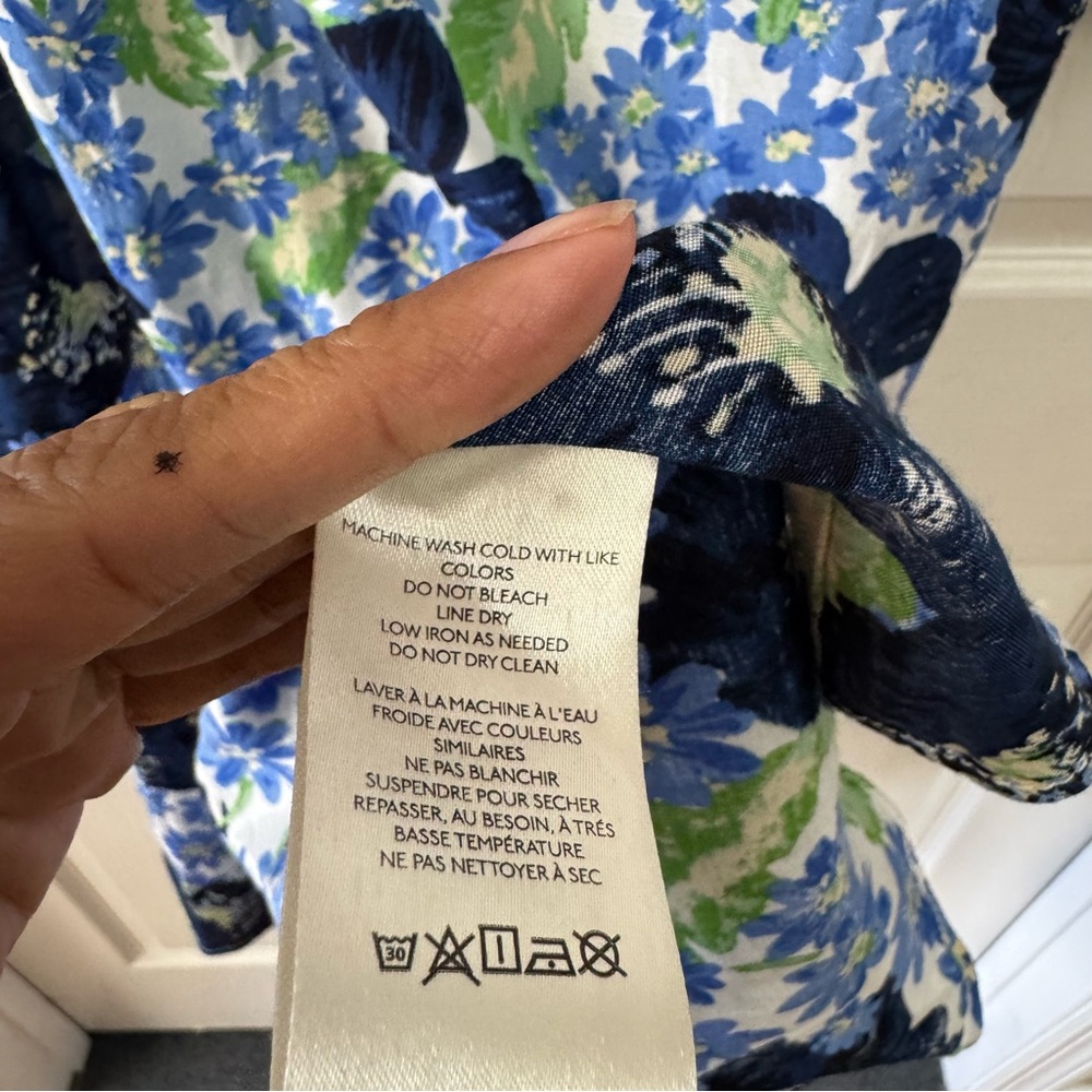 Free People Floral Mini Dress Blue Green Flowy V Neck Size LG Moon Chaser - Picture 9 of 13